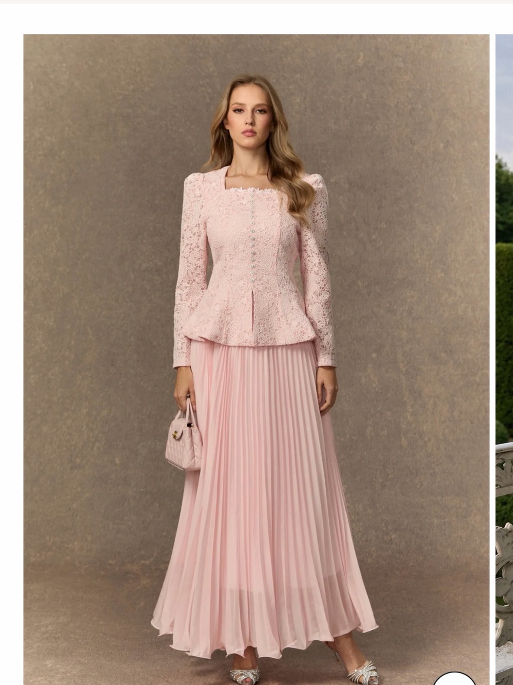 Elegant Pink Long Sleeve Lace Two Piece Set